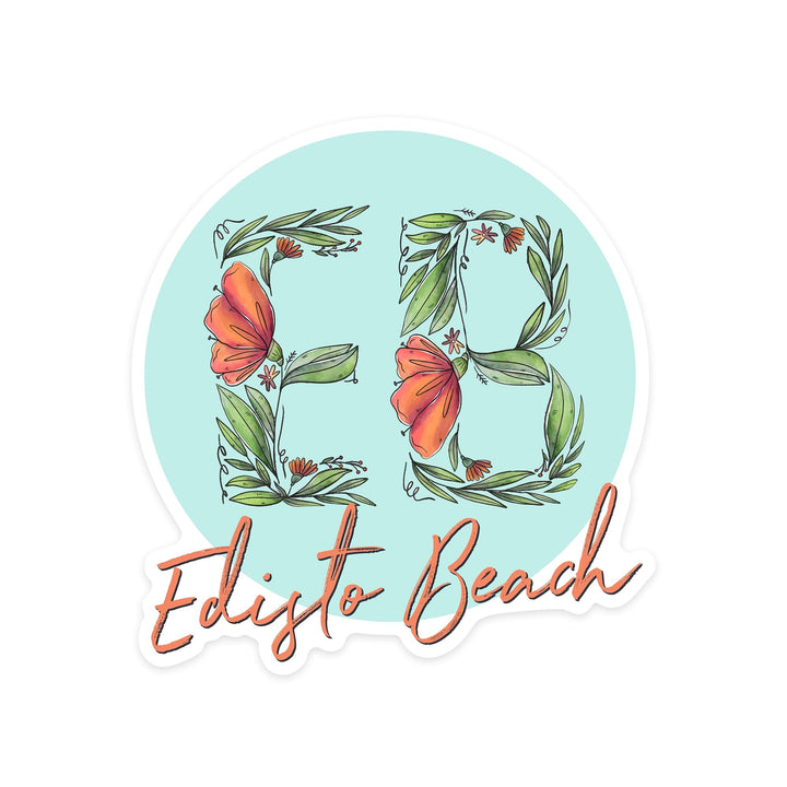 Edisto Beach, South Carolina, Floral Abbreviation, Contour, Vinyl Sticker Sticker Lantern Press 