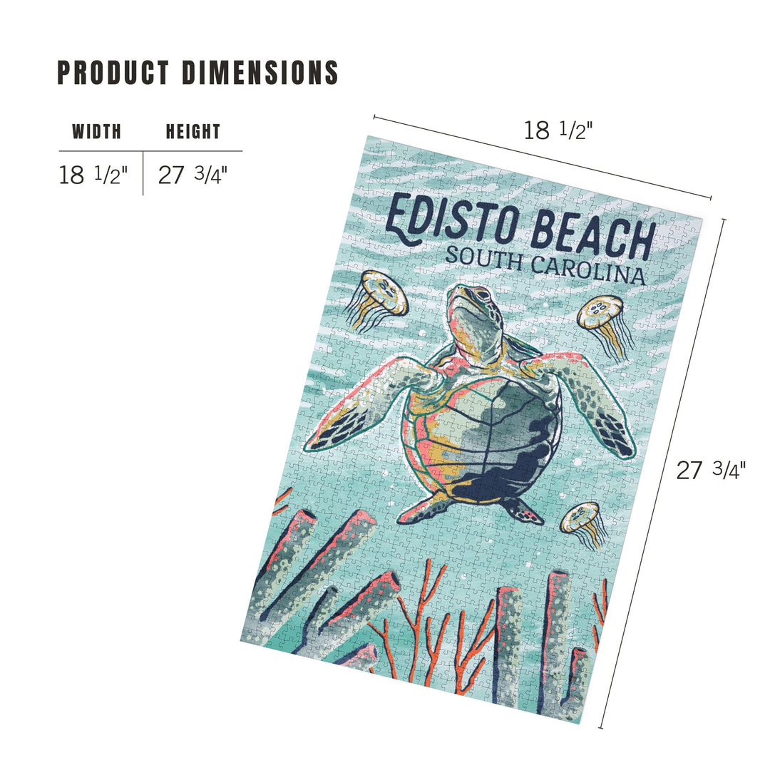 Edisto Beach, South Carolina, Graphic Pastel, Sea Turtle, Jigsaw Puzzle Puzzle Lantern Press 