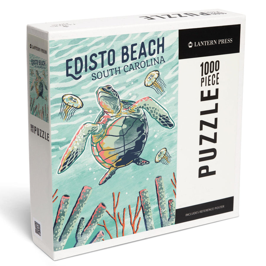 Edisto Beach, South Carolina, Graphic Pastel, Sea Turtle, Jigsaw Puzzle Puzzle Lantern Press 