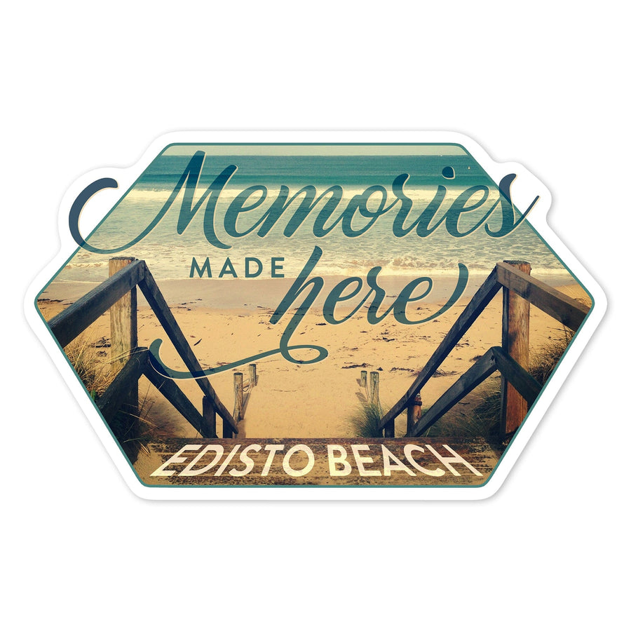 Edisto Beach, South Carolina, Memories Made Here, Sentiment, Contour, Photography, Vinyl Sticker Sticker Lantern Press 