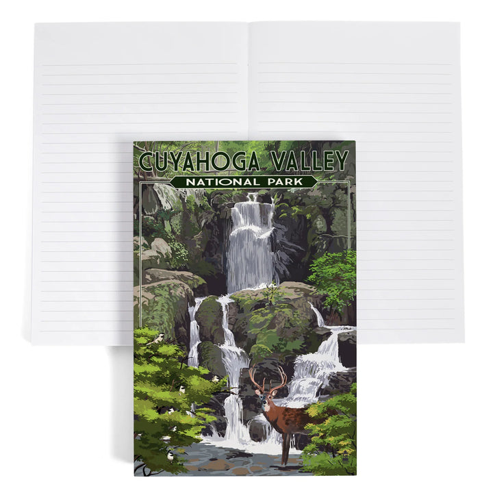 Lined 6x9 Journal, Cuyahoga Valley National Park, Ohio, Deer and Falls, Lay Flat, 193 Pages, FSC paper