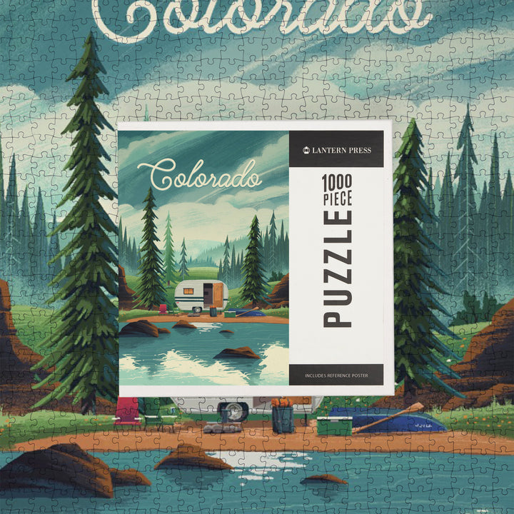 Colorado, Outdoor Activity, At Home Anywhere, Camper in Evergreens, 1000 Piece Jigsaw Puzzle