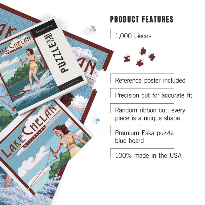 Lake Chelan, Washington, Water Skier and Lake, Jigsaw Puzzle