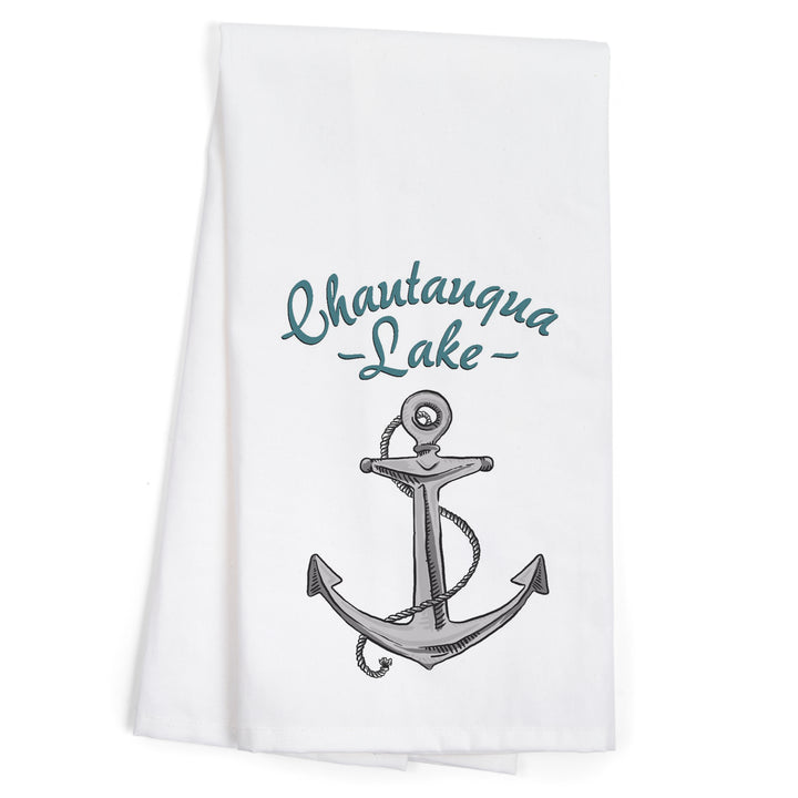 Chautauqua Lake, New York, Anchor Icon, Organic Cotton Kitchen Tea Towels