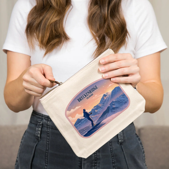 Breckenridge, Colorado, Skier at the Top, Lithograph, Organic Cotton Zipper Pouch, Go Bag
