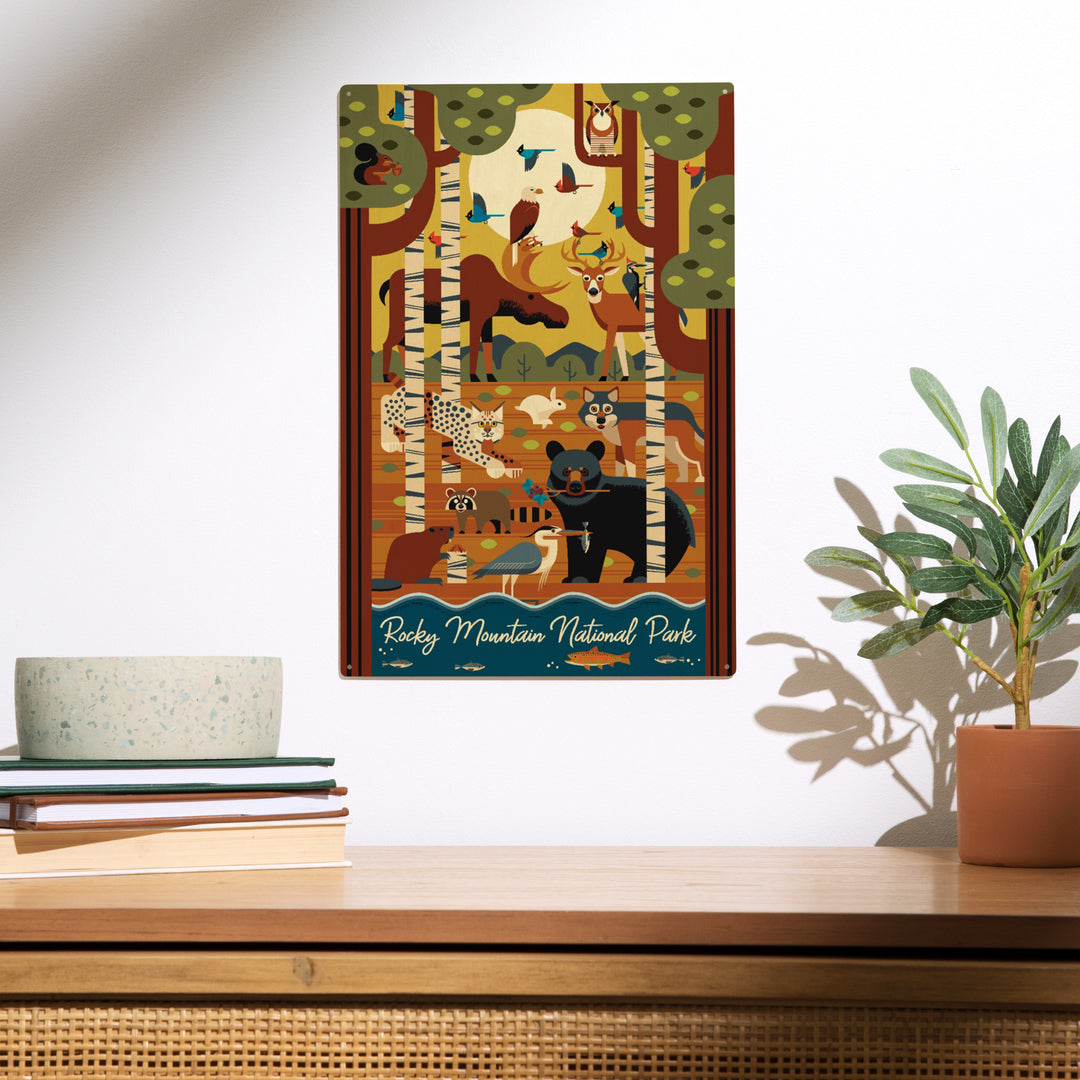 Rocky Mountain National Park, Colorado, Geometric, Forest Animals, Wood Sign and Postcards