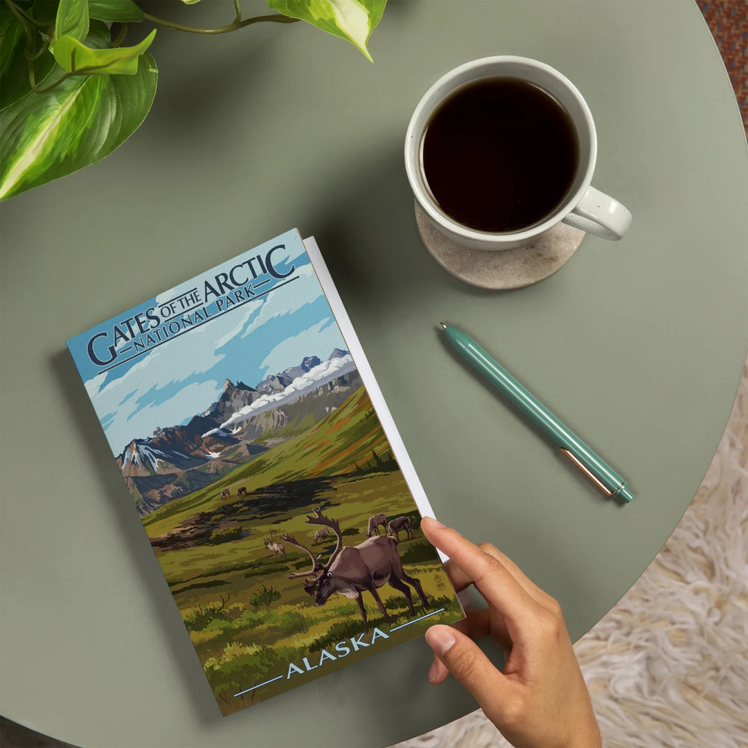 Lined 6x9 Journal, Gates of the Arctic National Park, Alaska, Caribou and Mountains, Lay Flat, 193 Pages, FSC paper
