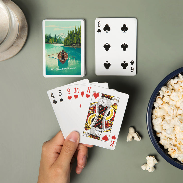 Playing Cards, Pacific Northwest, Quiet Explorer, Boating, Mountain, 52 Card Deck with Jokers in Box, Unique Art