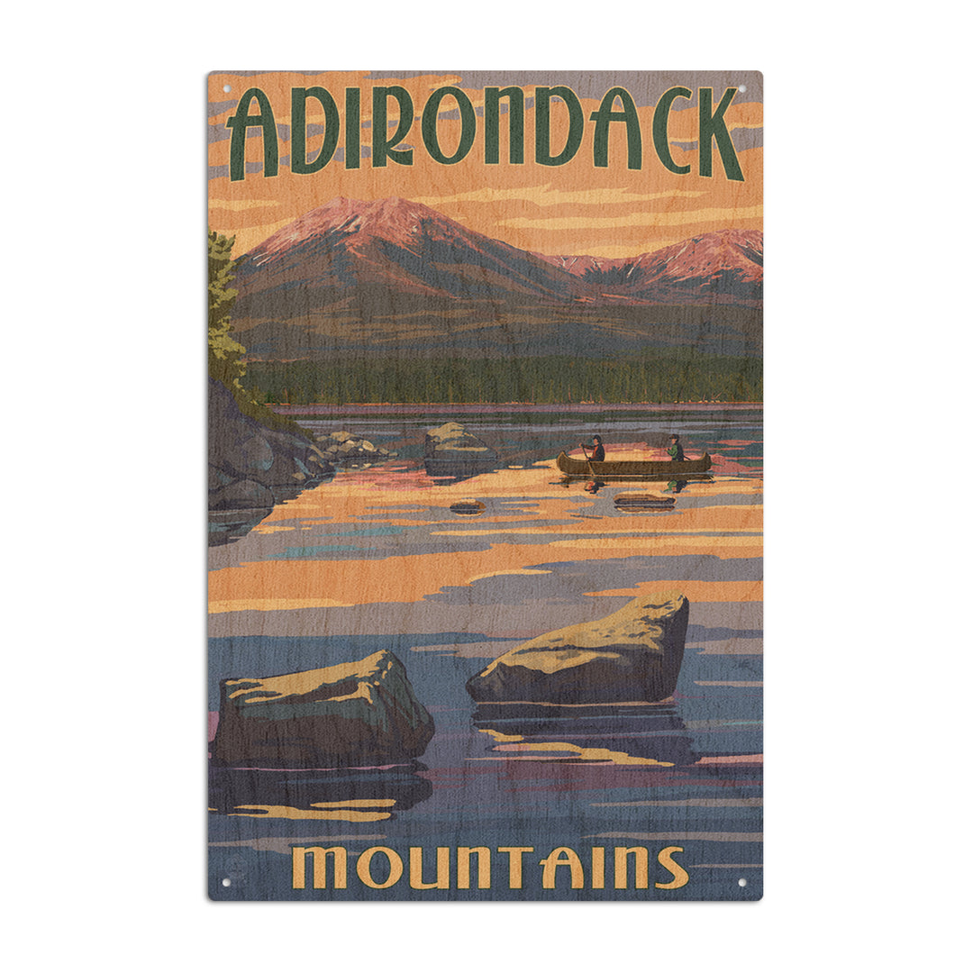 Adirondack Mountains, New York, Lake and Mountain View, Lantern Press Artwork, Wood Signs and Postcards
