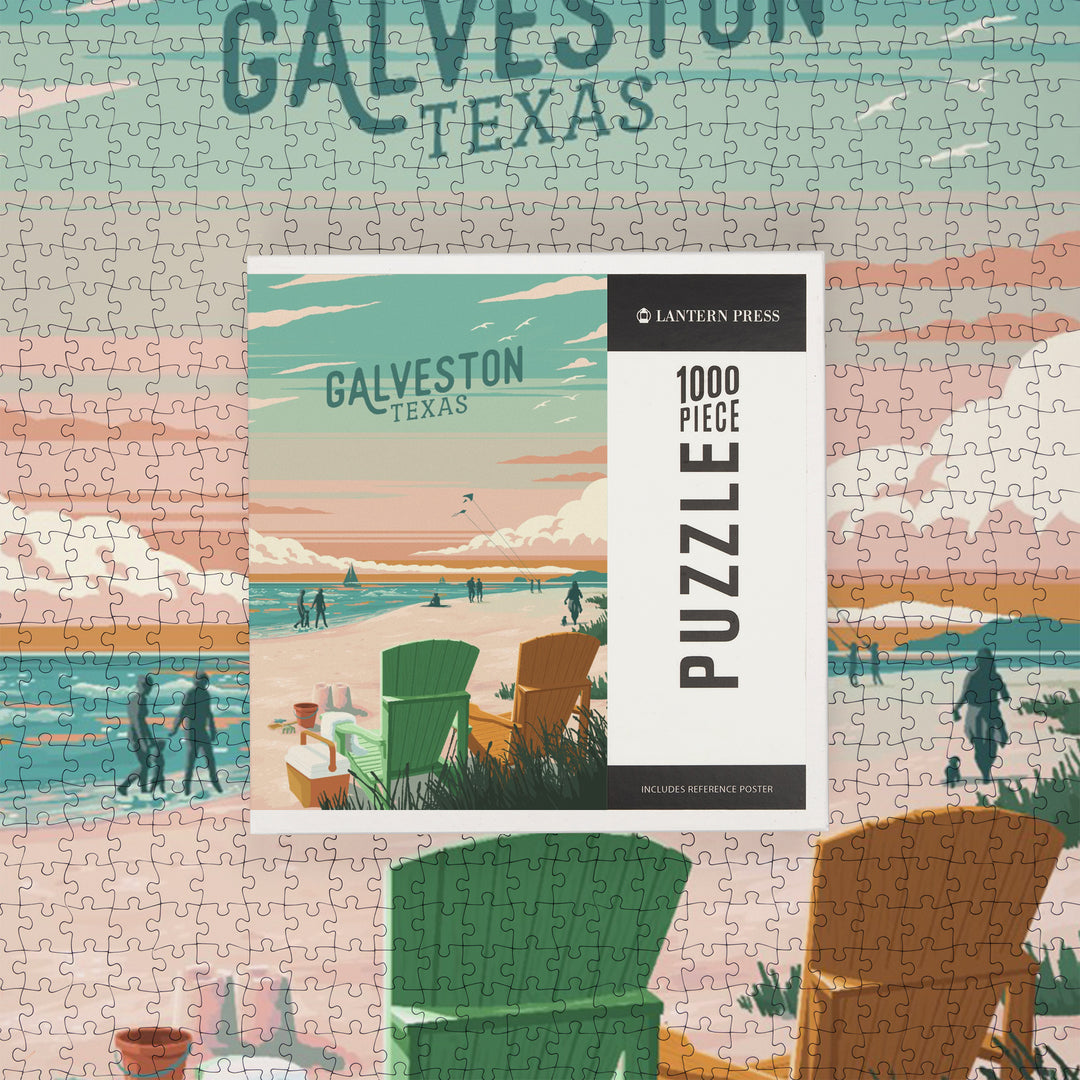 Galveston, Texas, Painterly, Bottle This Moment, Beach Chairs, Jigsaw Puzzle