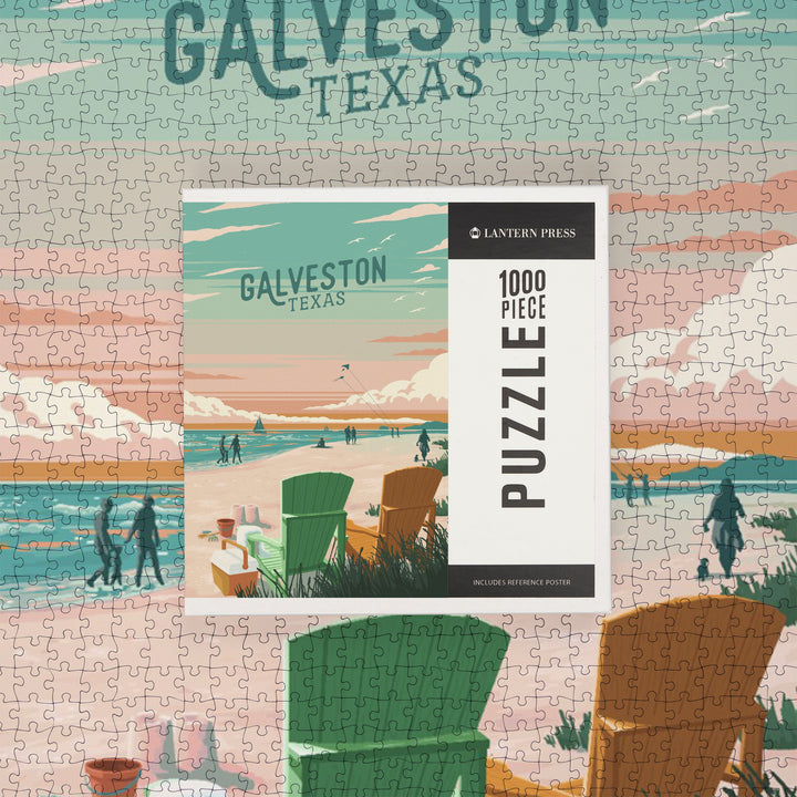 Galveston, Texas, Painterly, Bottle This Moment, Beach Chairs, Jigsaw Puzzle