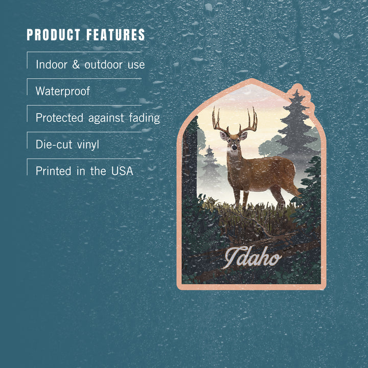 Idaho, Painterly, Deer and Sunrise, Vinyl Sticker