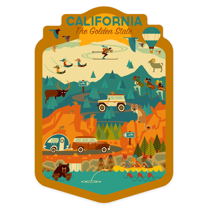 California, The Golden State, Geometric, Contour, Vinyl Sticker