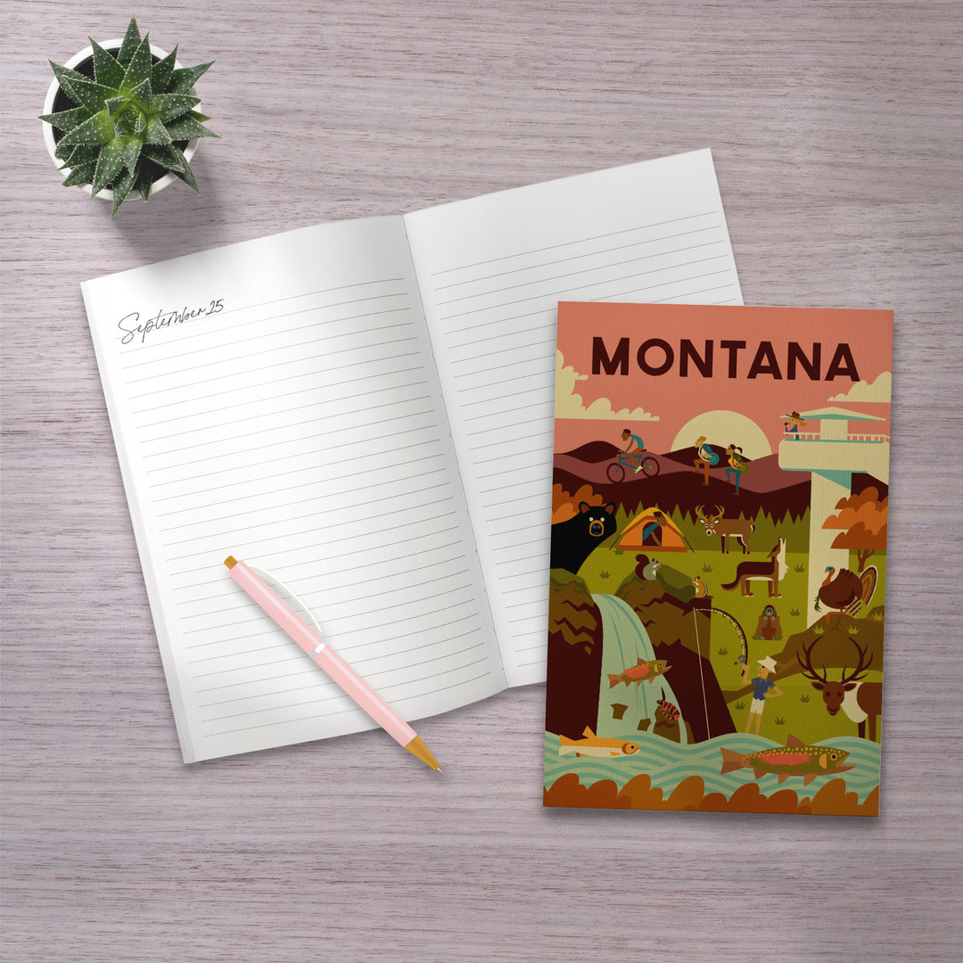 Lined 6x9 Journal, Montana, Geometric National Park Series, Lay Flat, 193 Pages, FSC paper
