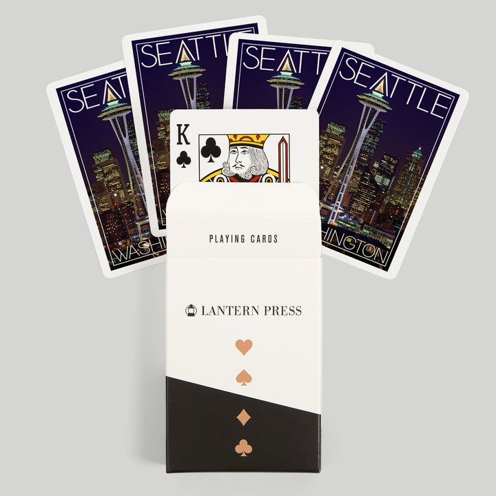 Playing Cards, Seattle, Washington, Space Needle Christmas at Night, 52 Card Deck with Jokers in Box, Unique Art