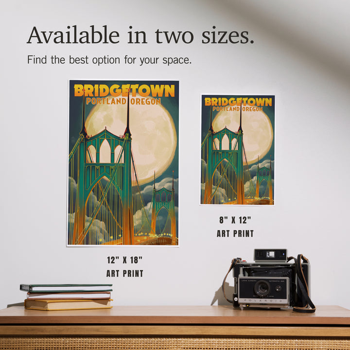 Portland, Oregon, Bridgetown and Full Moon, Art & Giclee Prints