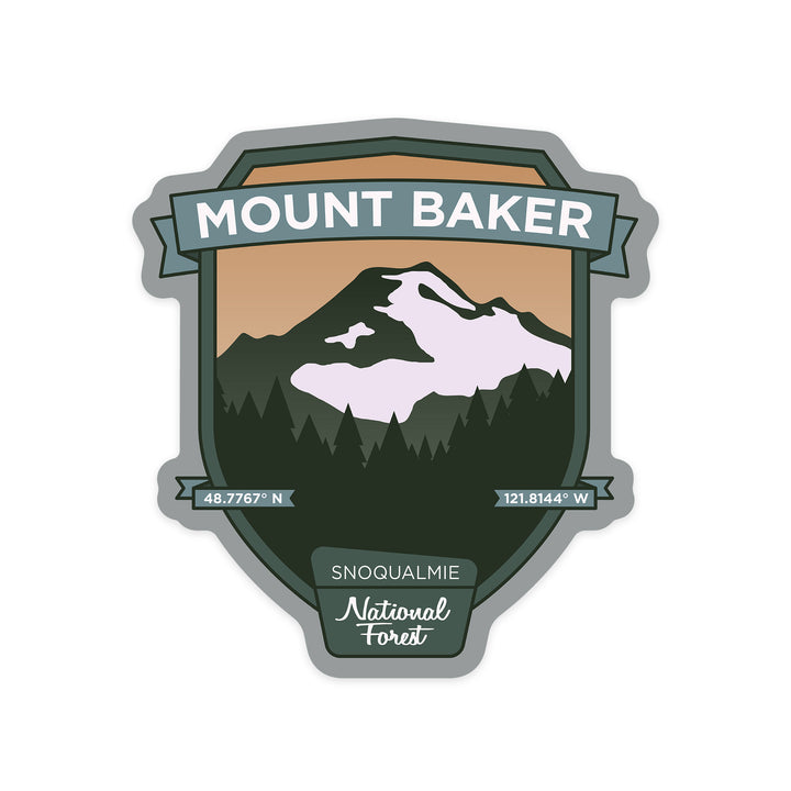 Mount Baker, Washington, Pacific Northwest Volcanoes, Contour, Lantern Press Artwork, Vinyl Sticker