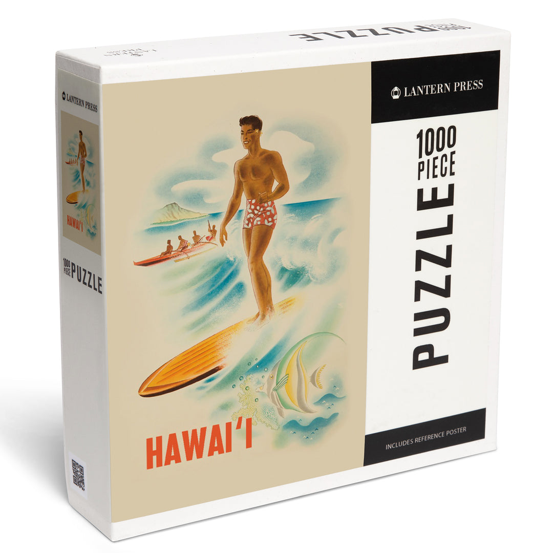 Hawaii, Vintage Surfer, Jigsaw Puzzle