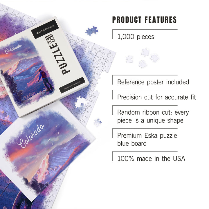 Colorado, Watercolor Study, Purple Skies, Ski View, 1000 Piece Jigsaw Puzzle