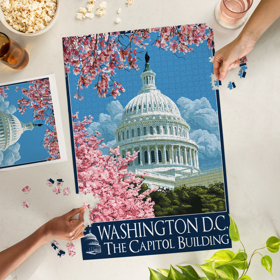 Washington DC, Capitol Building and Cherry Blossoms, Jigsaw Puzzle