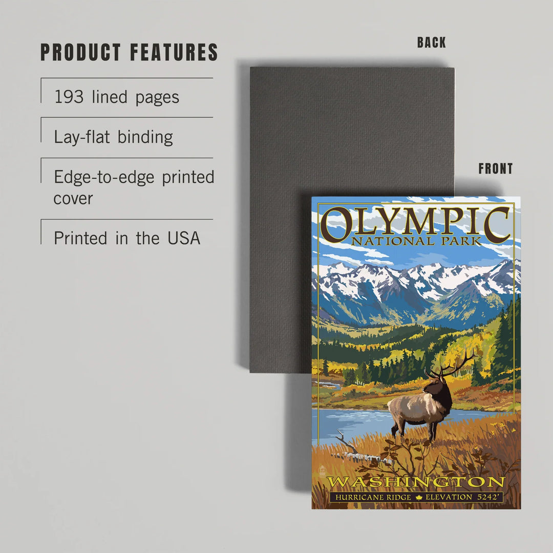 Lined 6x9 Journal, Olympic National Park, Washington, Hurricane Ridge and Elk, Lay Flat, 193 Pages, FSC paper