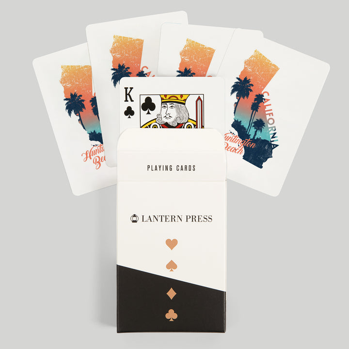 Playing Cards, Huntington Beach, California, State Abstract, Palm Scene, 52 Card Deck with Jokers in Box, Unique Art