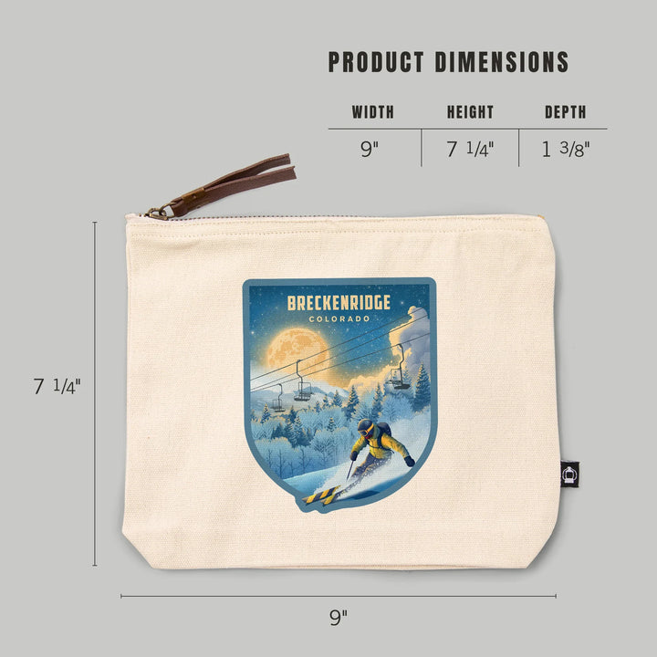 Breckenridge, Colorado, Night Ski, Lithograph, Organic Cotton Zipper Pouch, Go Bag