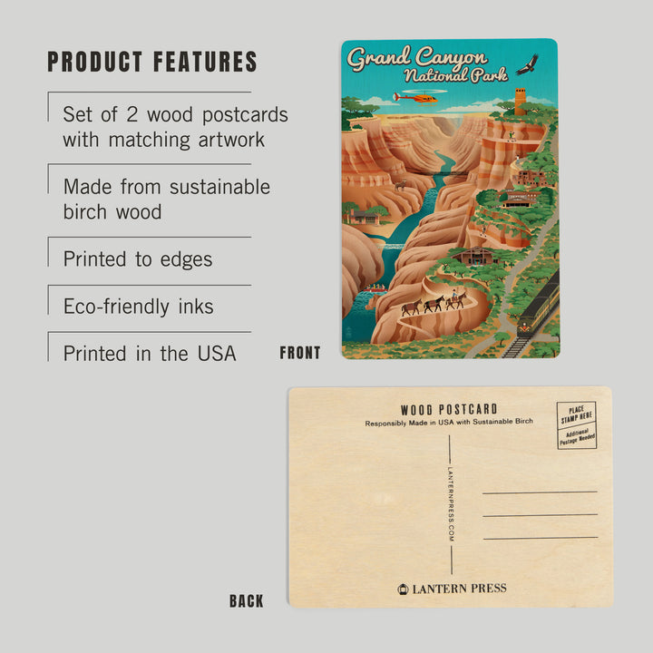 Grand Canyon National Park, Arizona, Retro View, Wood Sign and Postcards