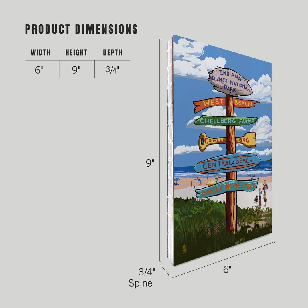 Lined 6x9 Journal, Indiana Dunes National Park, Indiana, Beach Destination Signpost, Lay Flat, 193 Pages, FSC paper
