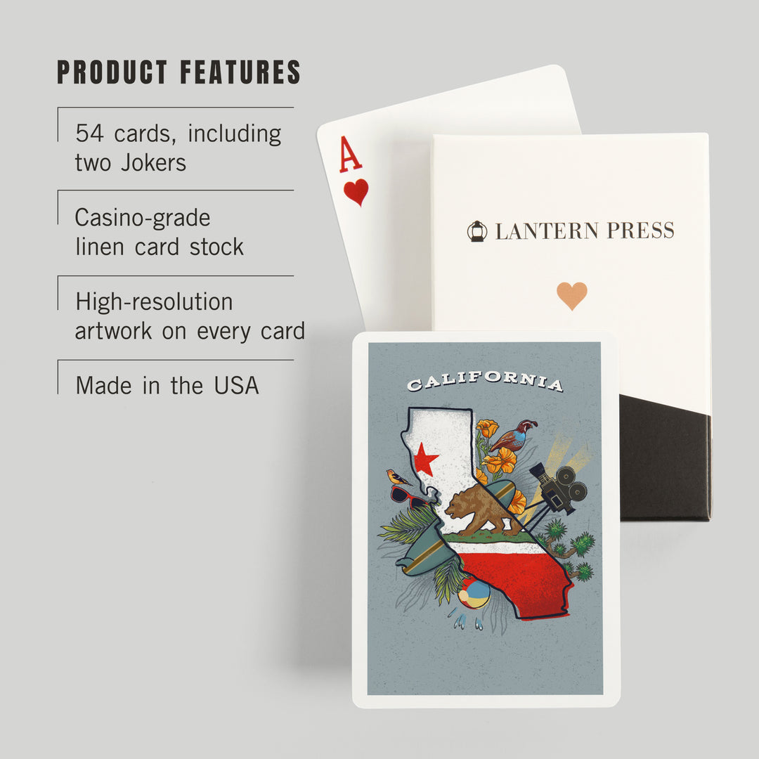 Playing Cards, California, State Treasure Trove, 52 Card Deck with Jokers in Box, Unique Art