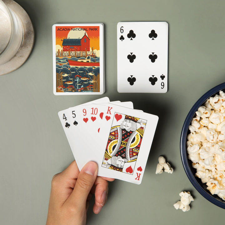 Playing Cards, Acadia National Park, Maine, Nautical Geometric, 52 Card Deck with Jokers in Box, Unique Art