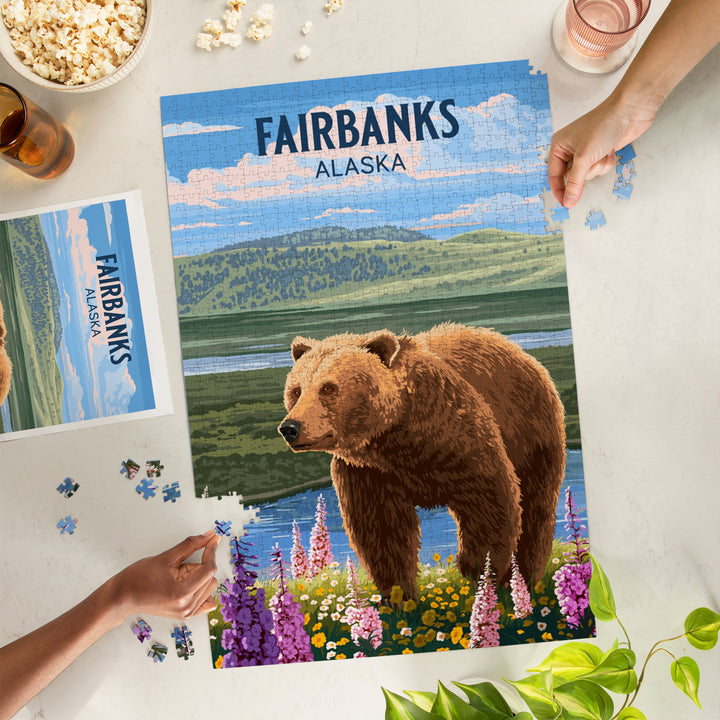 Fairbanks, Alaska, Painterly, Grizzly Bear in Meadow, Jigsaw Puzzle