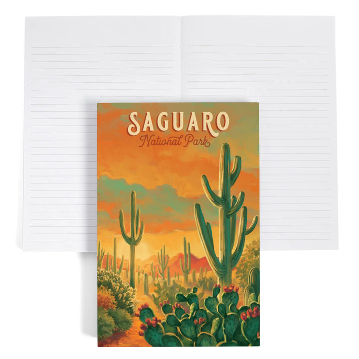 Lined 6x9 Journal, Saguaro National Park, Arizona, Oil Painting National Park Series, Lay Flat, 193 Pages, FSC paper