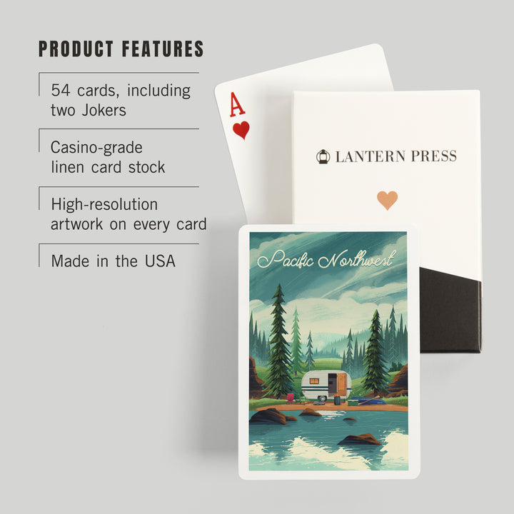 Playing Cards, Pacific Northwest, Outdoor Activity, At Home Anywhere, Camper in Evergreens, 52 Card Deck with Jokers in Box, Unique Art