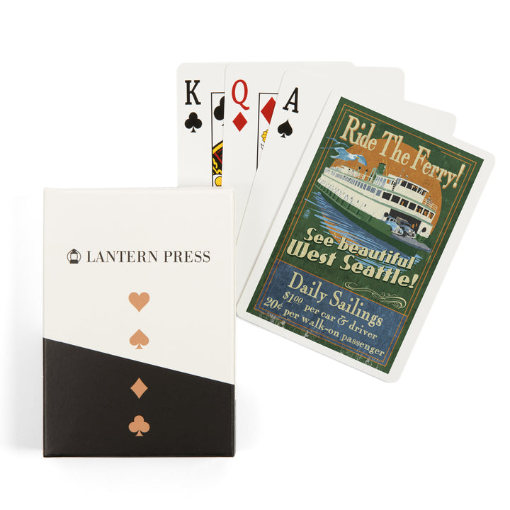 Playing Cards, West Seattle, Ferry Vintage Sign, 52 Card Deck with Jokers in Box, Unique Art