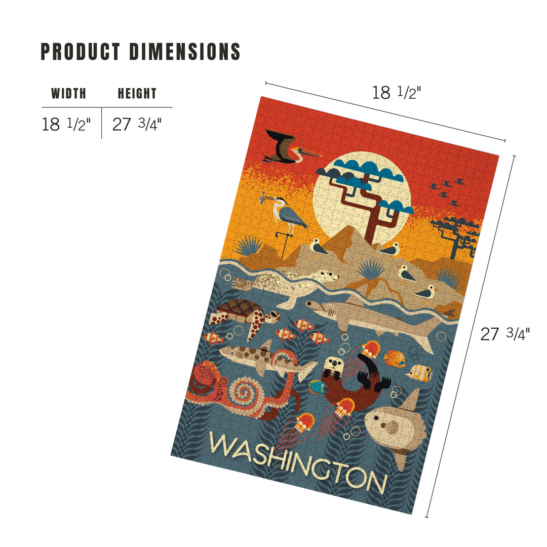 Washington Wildlife – Wilderness and Marine Life Illustration, 1000 Piece Jigsaw Puzzle