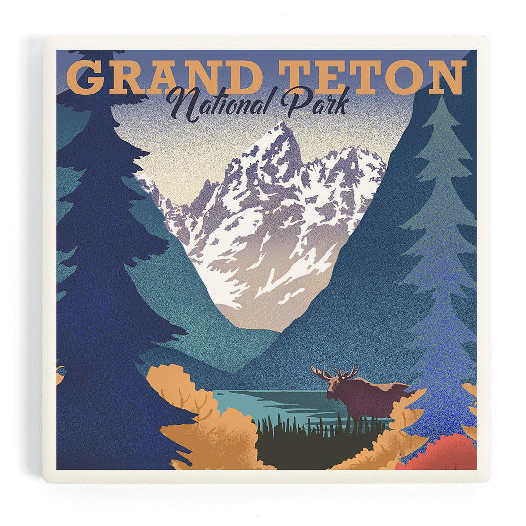 Grand Teton National Park, Wyoming, Lithograph, Coasters