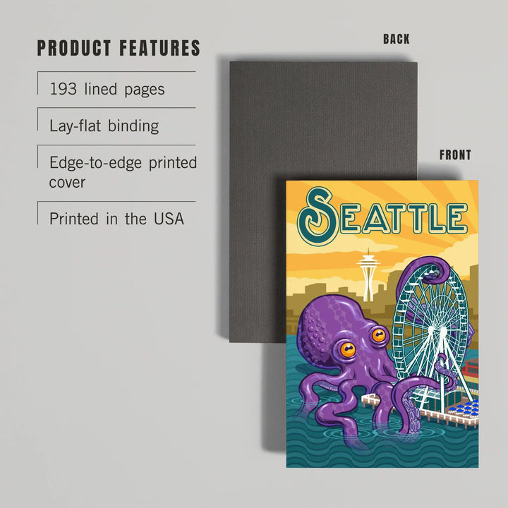 Lined 6x9 Journal, Seattle, Washington, Giant Octopus, Lay Flat, 193 Pages, FSC paper