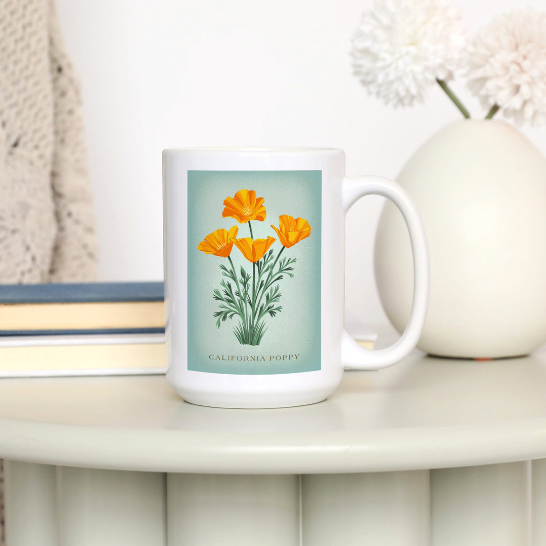 Vintage Flora, California Poppy, Ceramic Mug