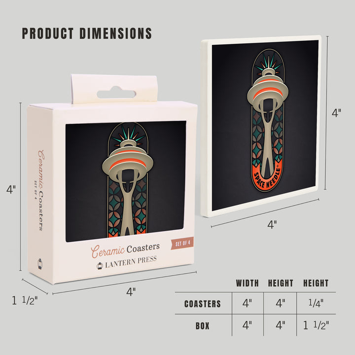 Seattle, Washington, Space Needle Badge, Vector,, Coasters