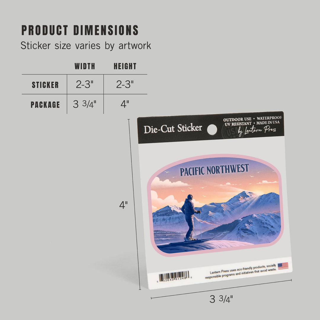 Pacific Northwest, Lithograph, Skier At The Top, Vinyl Sticker