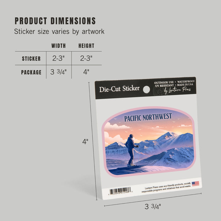 Pacific Northwest, Lithograph, Skier At The Top, Vinyl Sticker