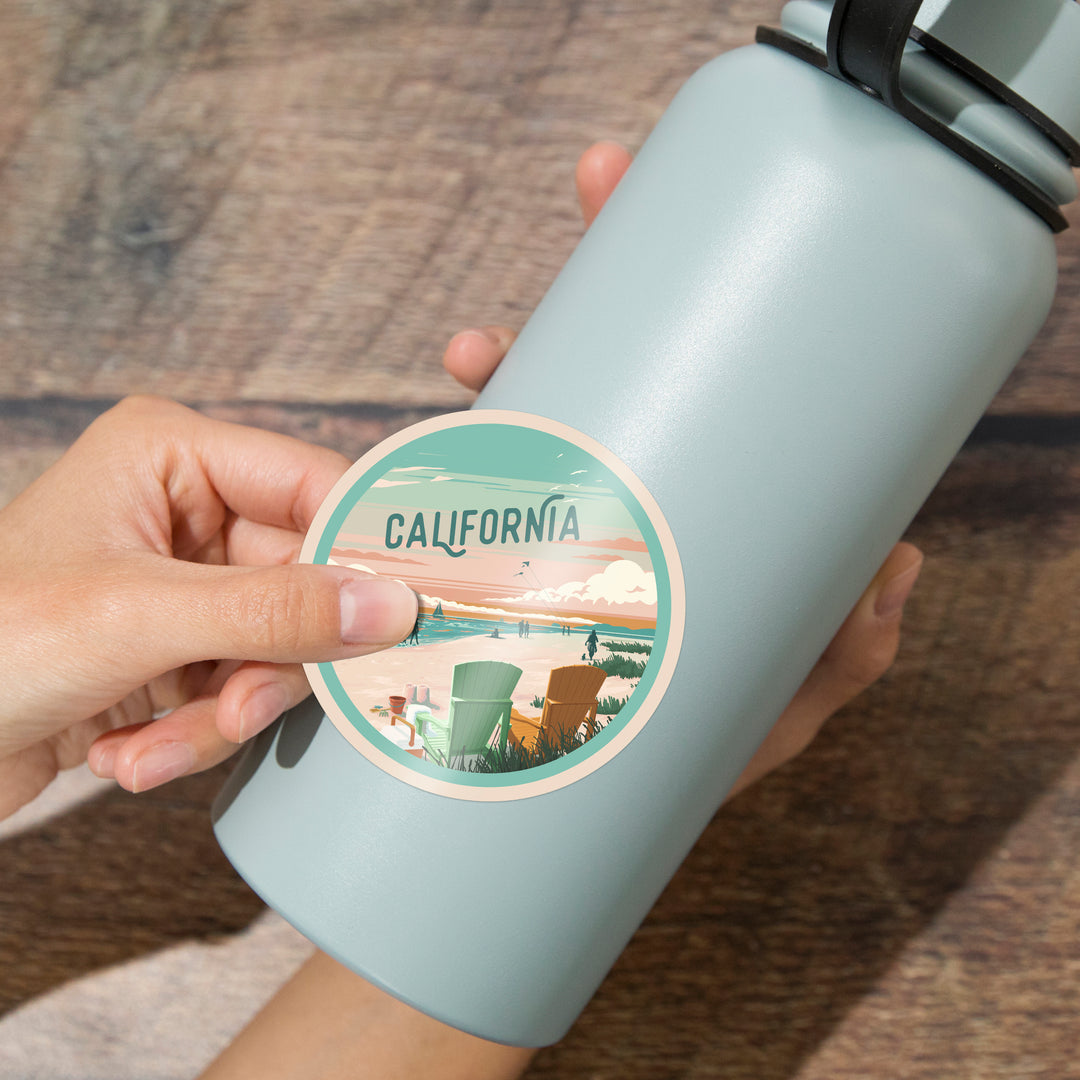 California, Painterly, Bottle This Moment, Beach Chairs, Contour, Vinyl Sticker - Lantern Press