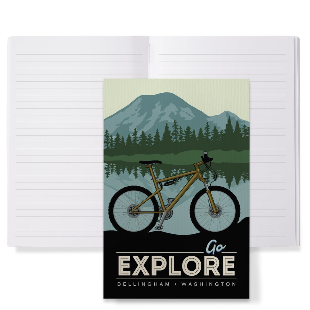 Lined 6x9 Journal, Bellingham, Washington, Go Explore, Bike, Lay Flat, 193 Pages, FSC paper