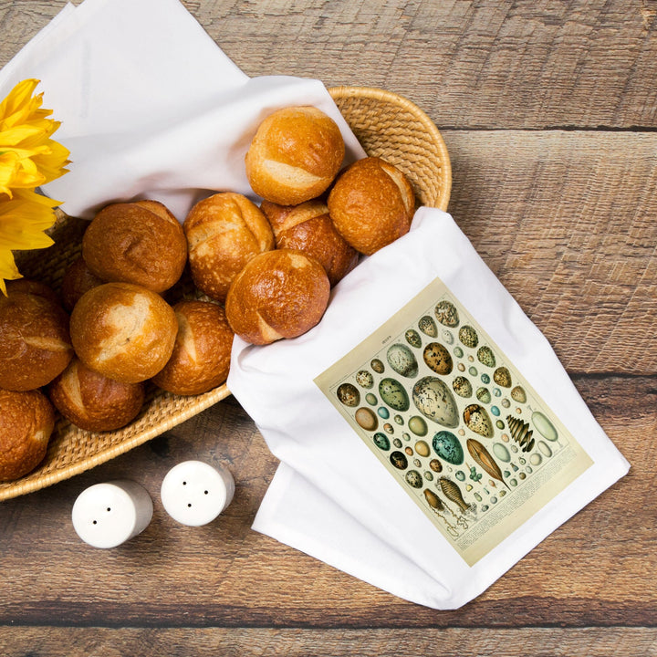 Eggs, Vintage Bookplate, Adolphe Millot Artwork, Organic Cotton Kitchen Tea Towels Kitchen Lantern Press 
