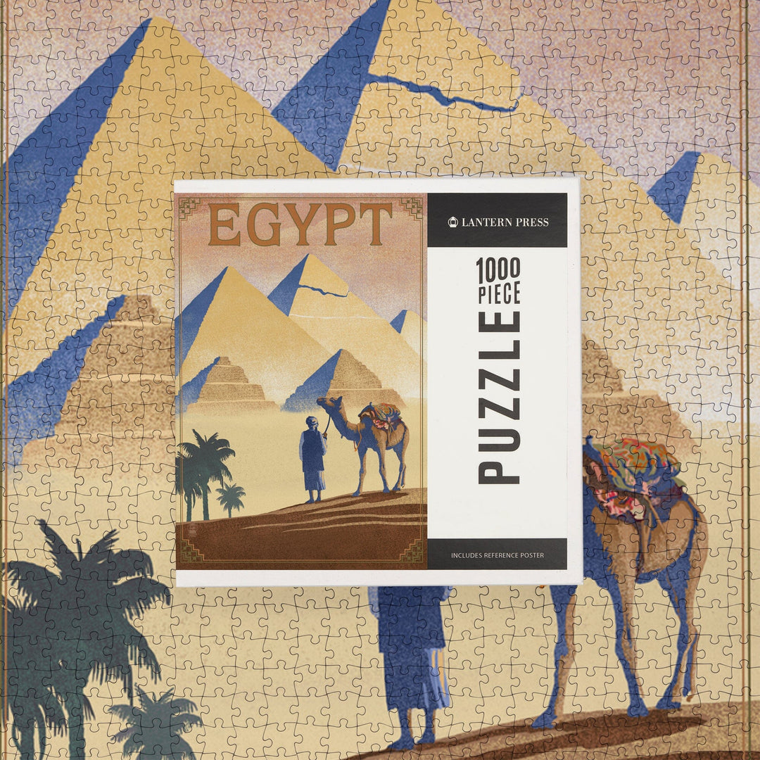 Egypt, Pyramids, Lithograph Style, Jigsaw Puzzle Puzzle Lantern Press 