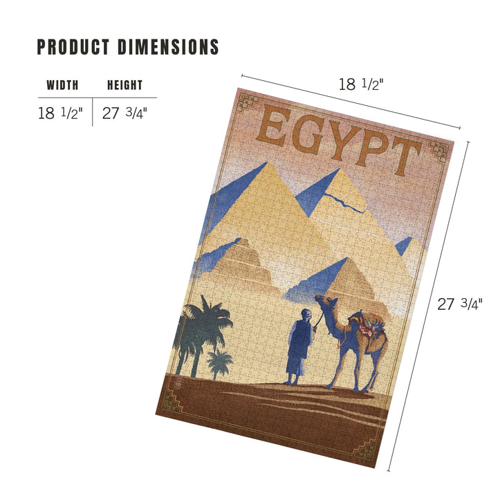 Egypt, Pyramids, Lithograph Style, Jigsaw Puzzle Puzzle Lantern Press 