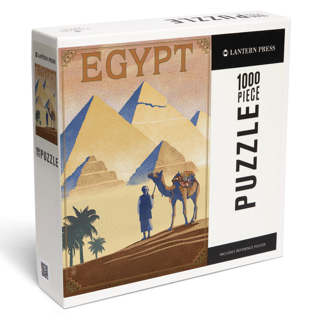 Egypt, Pyramids, Lithograph Style, Jigsaw Puzzle Puzzle Lantern Press 