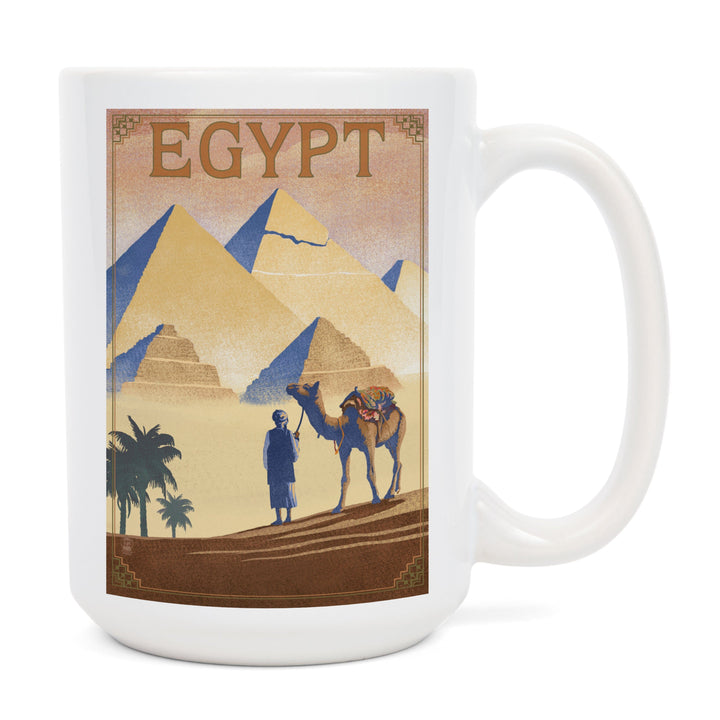 Egypt, Pyramids, Lithograph Style, Lantern Press Artwork, Ceramic Mug Mugs Lantern Press 