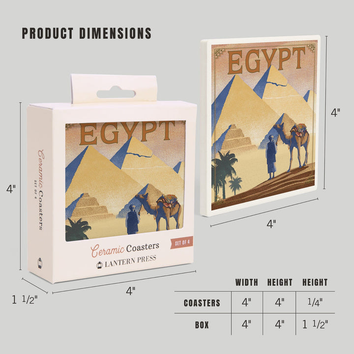 Egypt, Pyramids, Lithograph Style, Lantern Press Artwork, Coaster Set - Lantern Press